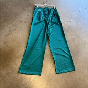 Sincerely Jules Teal Satin Wide-Leg Pants